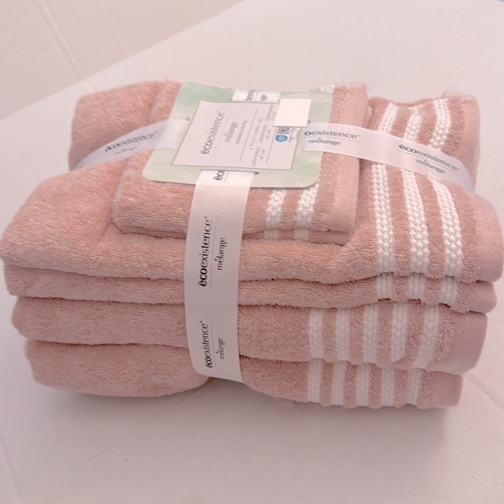 6pc Ecoexistence Mélange Bath Towel Set - Waterless Coloring  - Pink/White - Picture 3 of 9